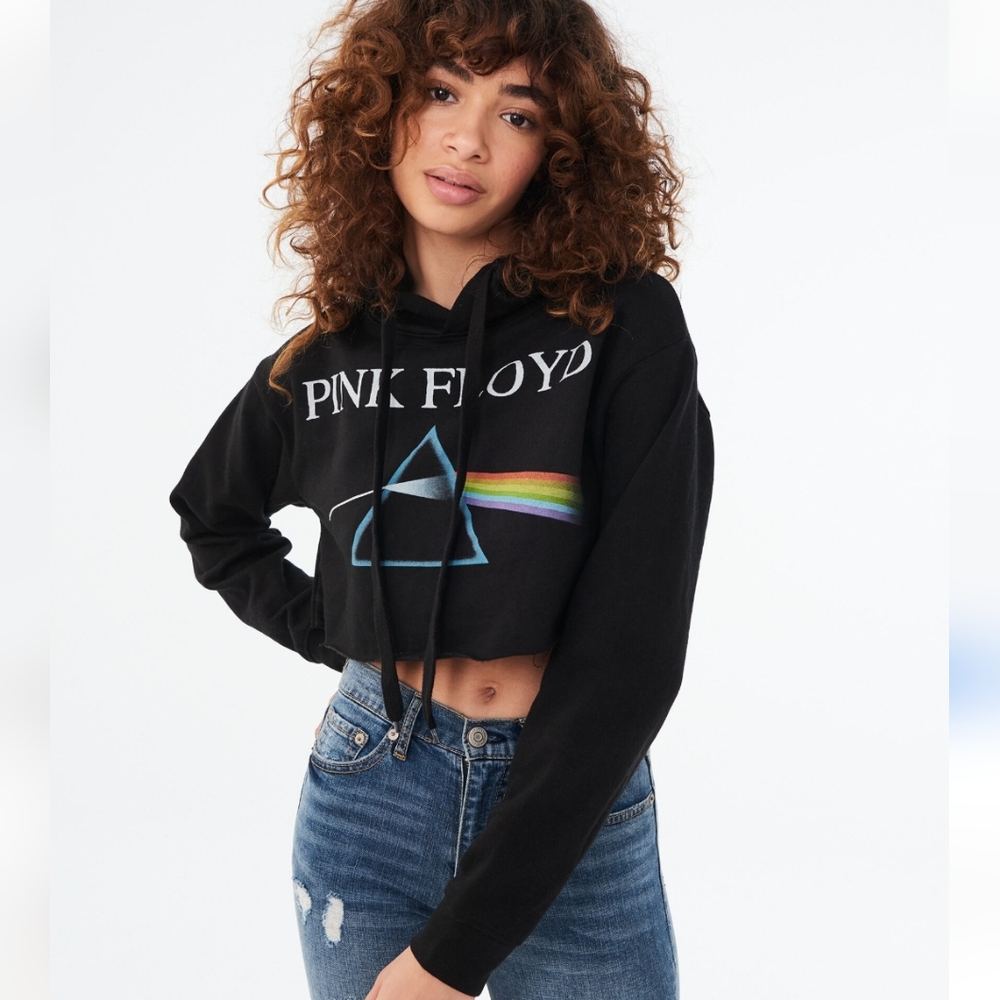 Pink Floyd Cropped Pullover Black Hoodie Parryscope Productions Band Tee Large